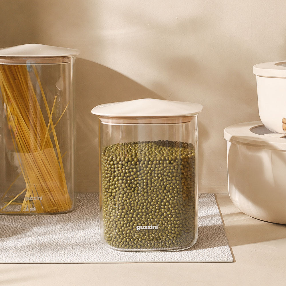 Fresh & Style Square Glass Storage Box 1000ml - Beige