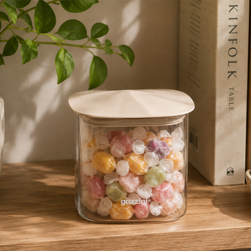 Fresh & Style Square Glass Storage Box 650ml - Beige