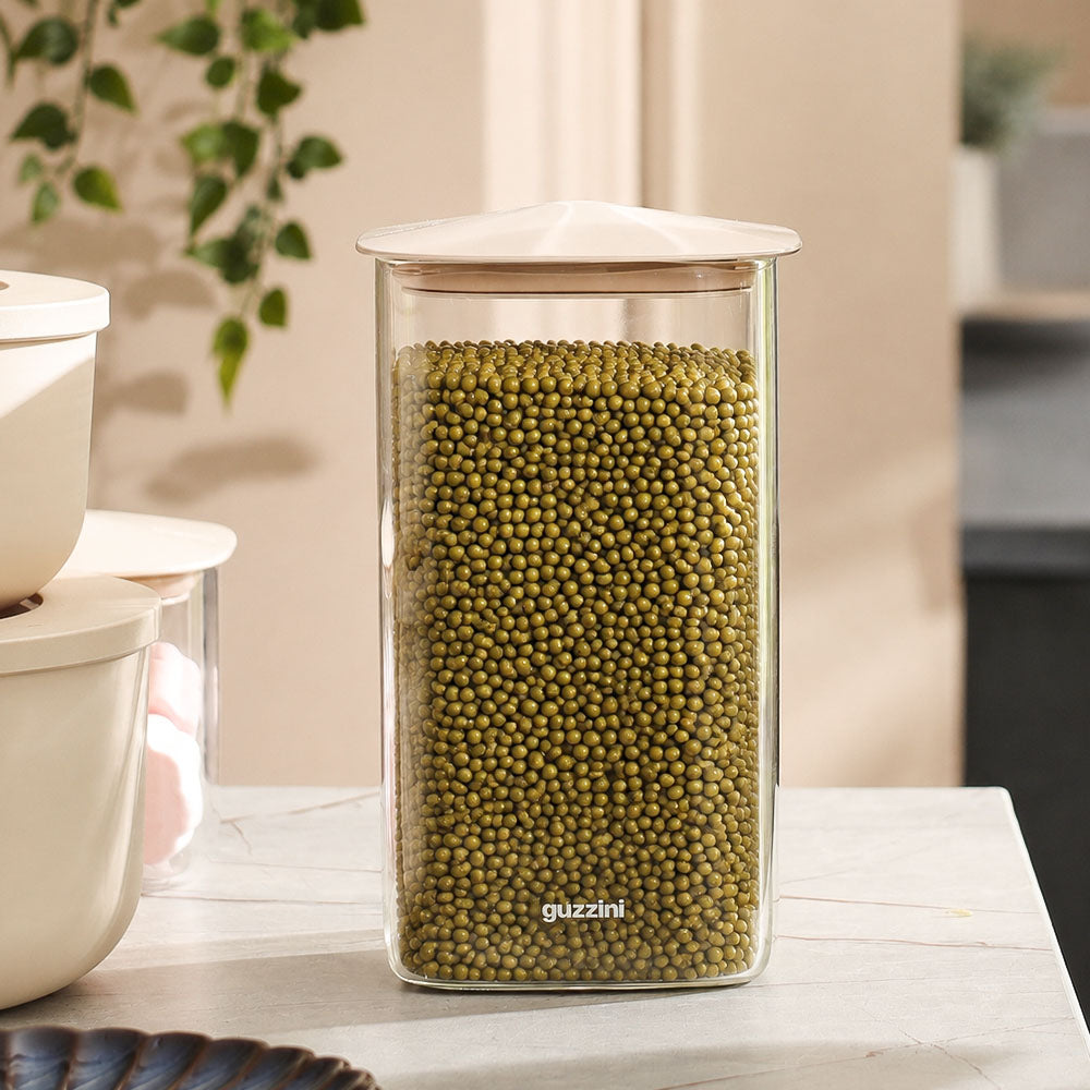 Fresh & Style Square Glass Storage Box 1400ml - Beige