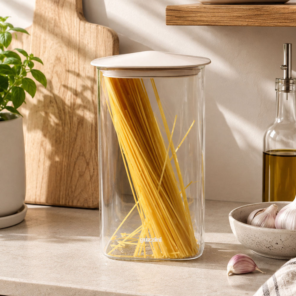 Fresh & Style Square Glass Storage Box 1400ml - Beige