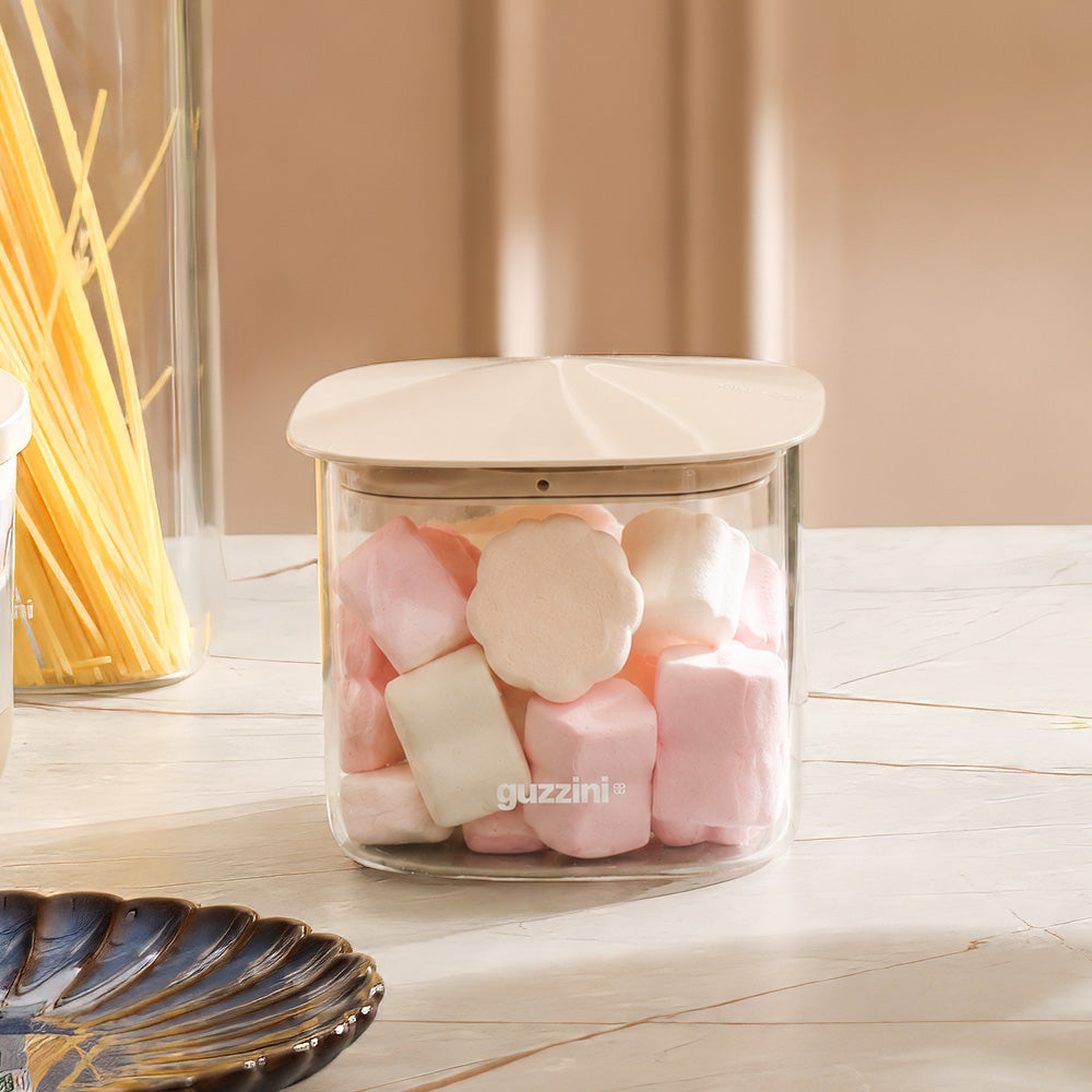 Fresh & Style Square Glass Storage Box 650ml - Beige
