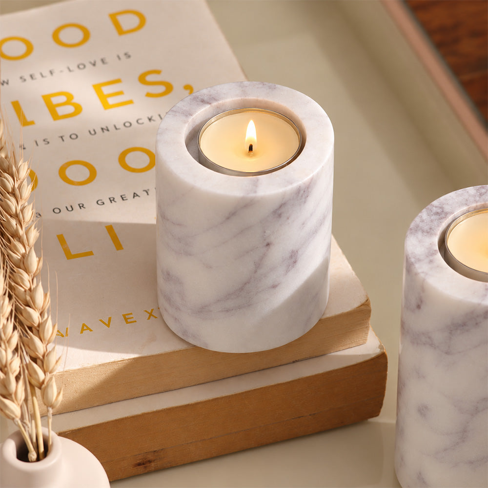 Frosa Marble Candle Holder Small - Cloudy White