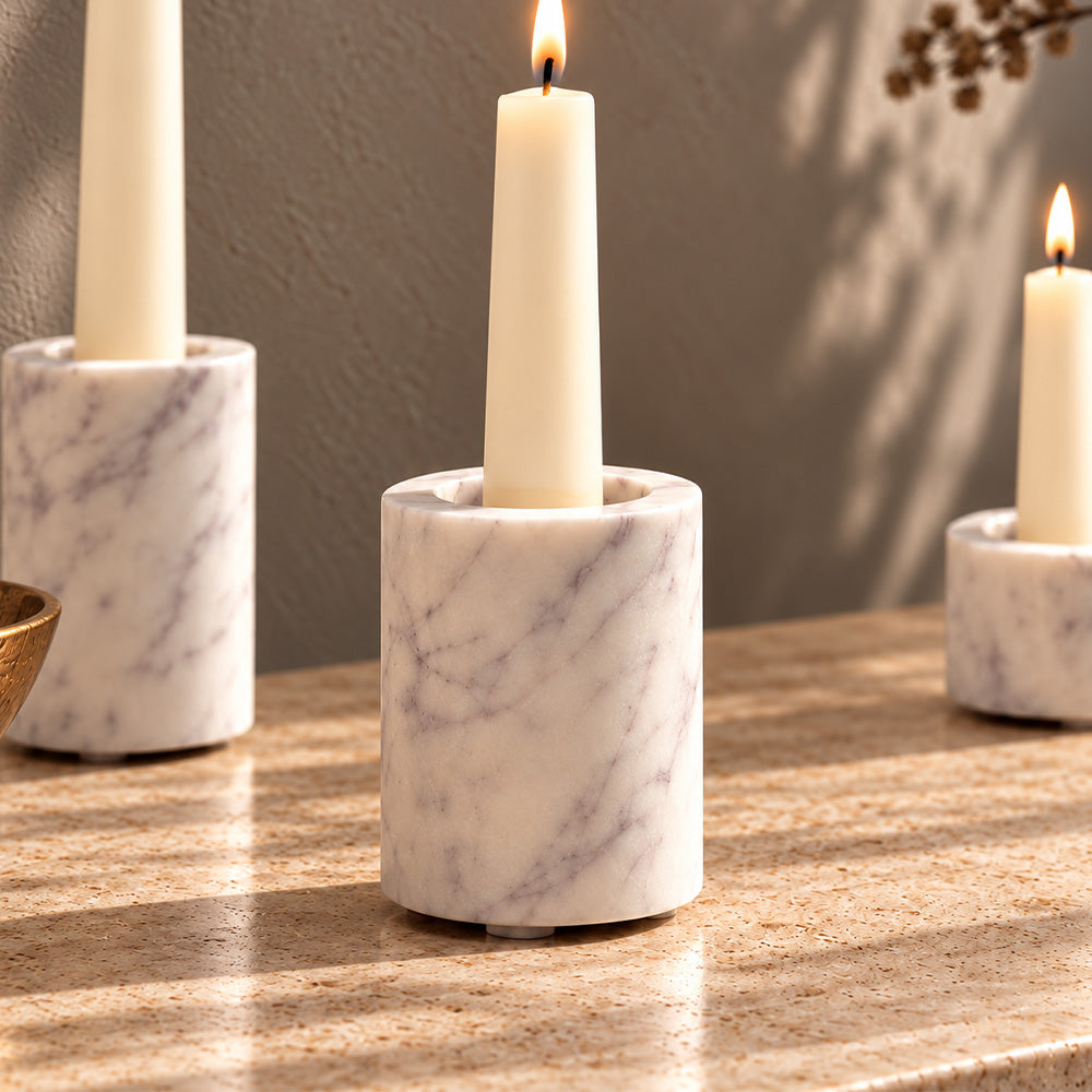 Frosa Marble Candle Holder Small - Cloudy White