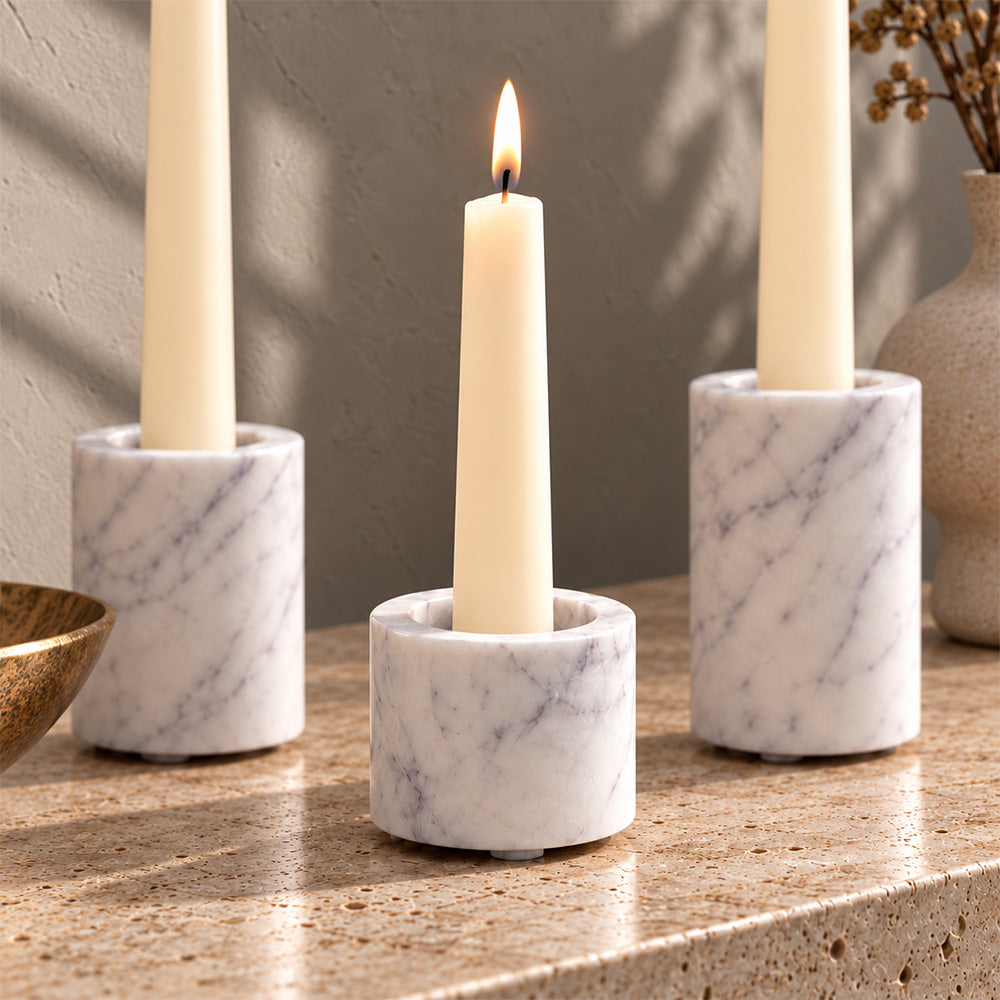 Frosa Marble Candle Holder Mini - Cloudy White
