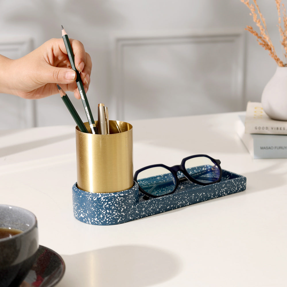 Fuse Speckled Desk Organiser - Blue Gold