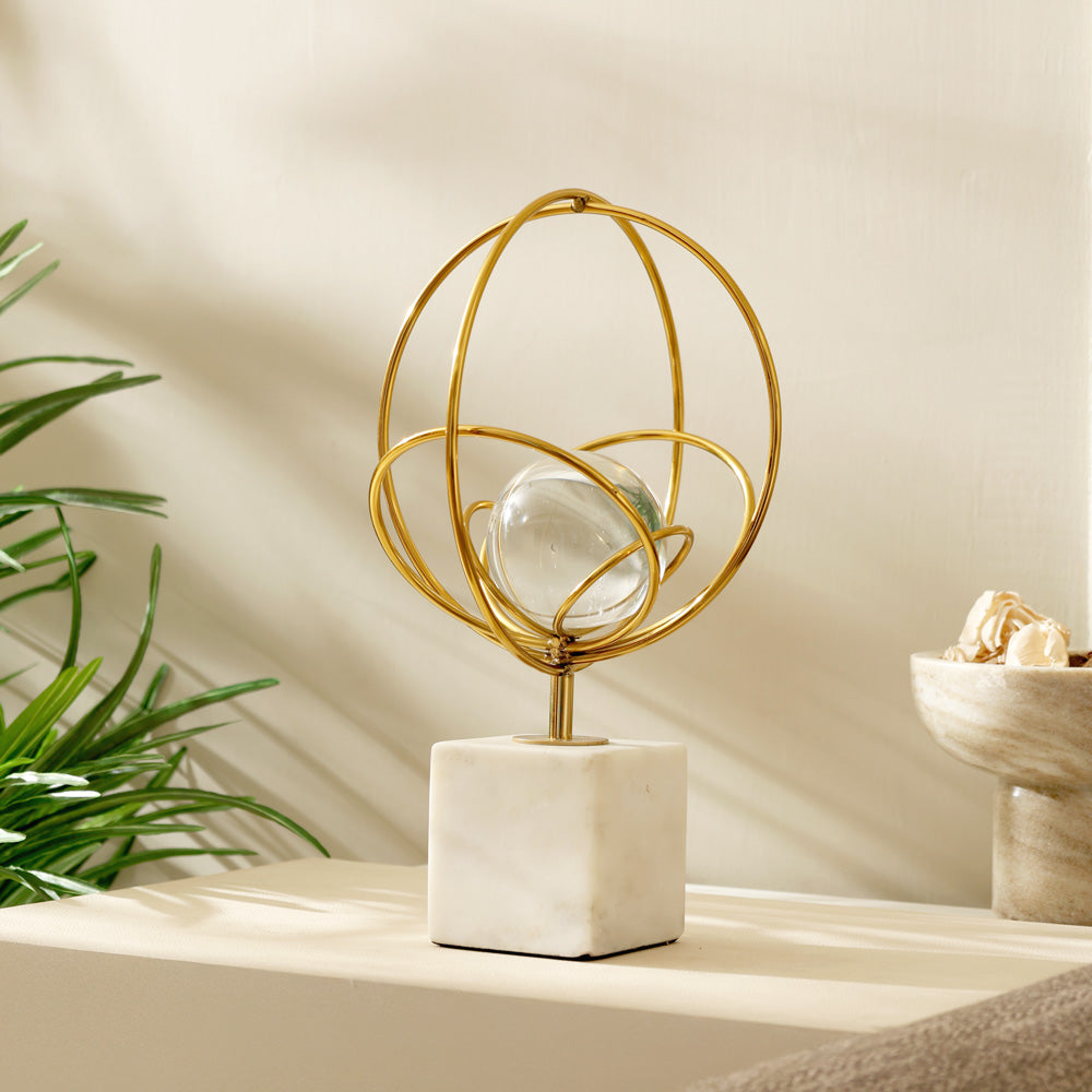 Galaxia Sculpture with Glass Sphere Medium - Gold White