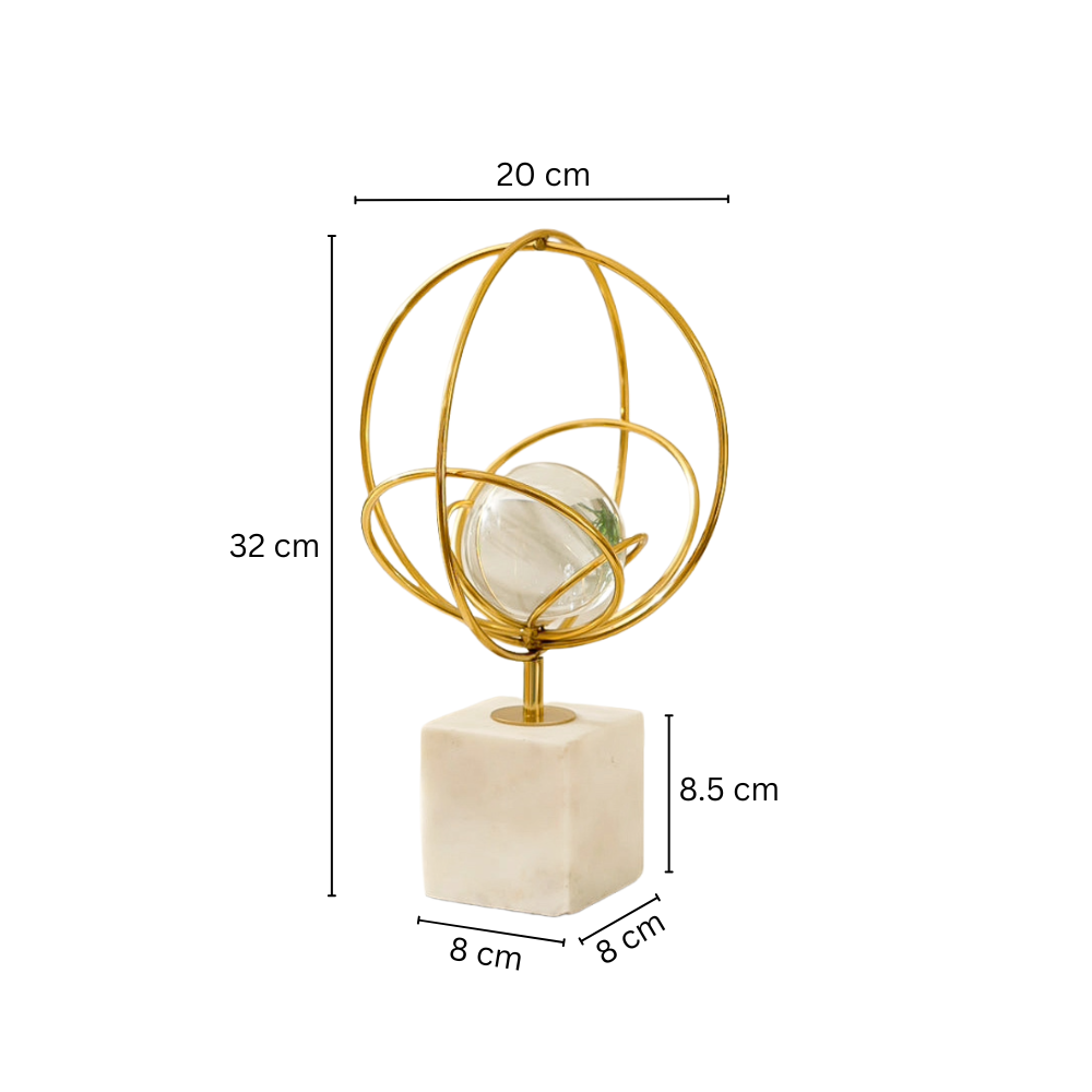 Galaxia Sculpture with Glass Sphere Medium - Gold White