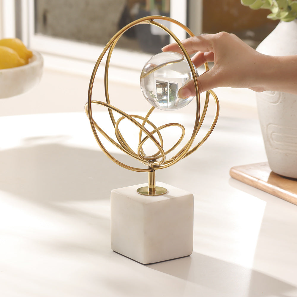 Galaxia Sculpture with Glass Sphere Medium - Gold White