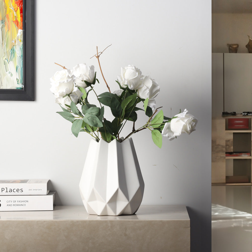 Origami Geo Ceramic Vase Medium - White