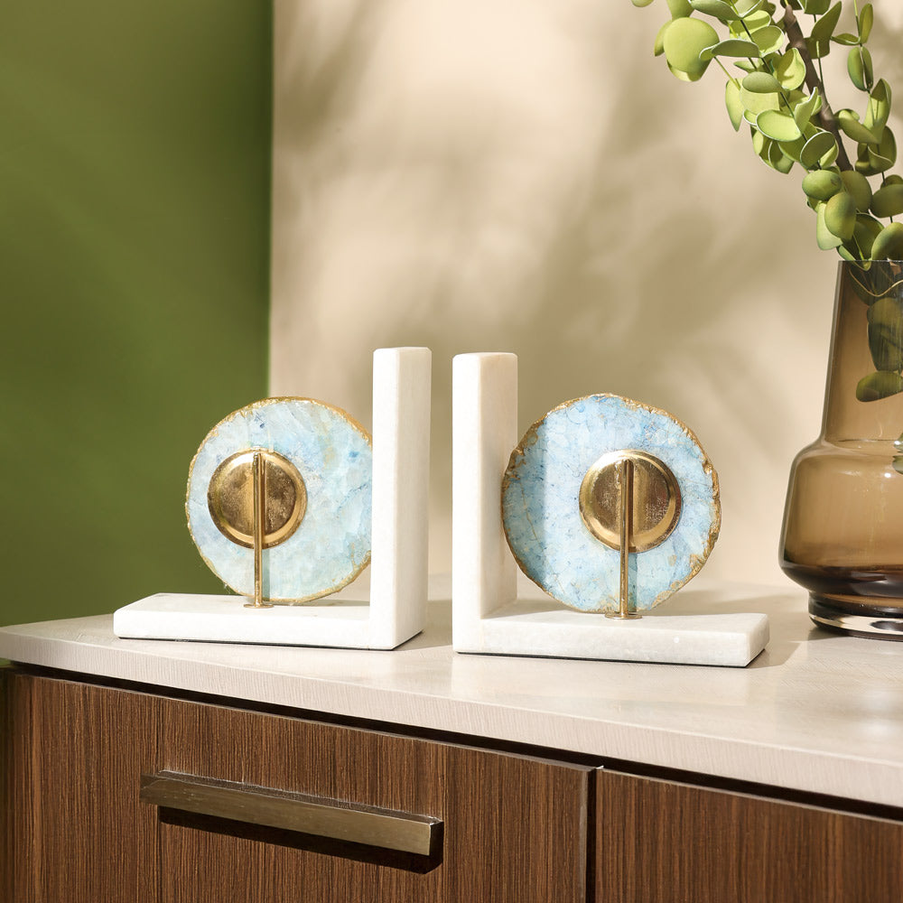 Geode Bookends with Marble Base, Set of 2