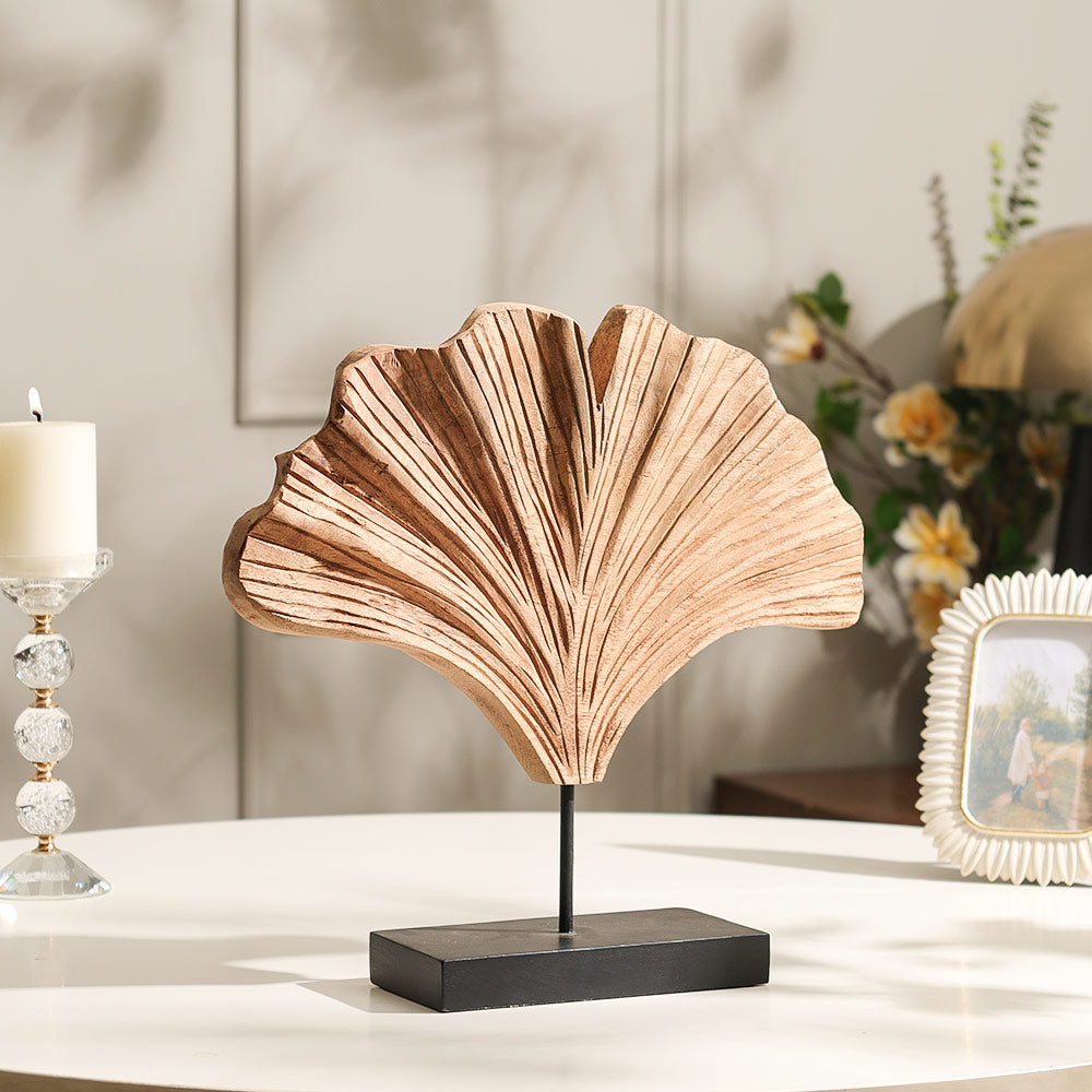 Gingko Leaf Wooden Sculpture - Natural Black