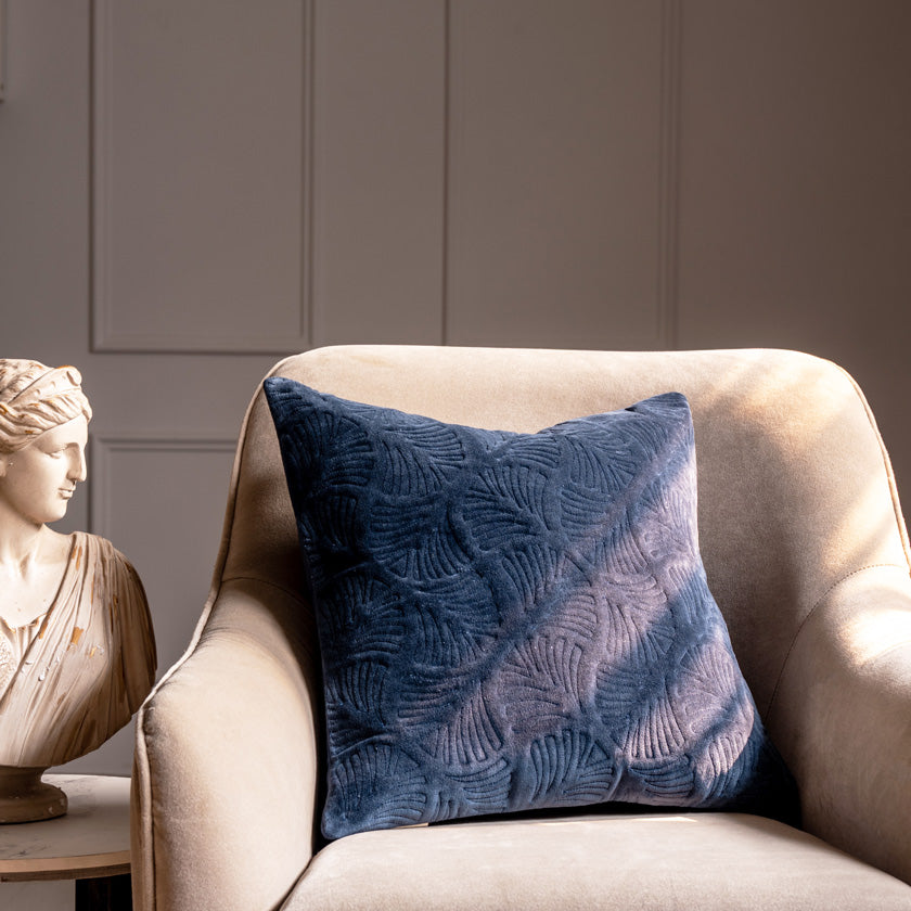 Ginkgo Quilted Cushion Cover 45x45cm Navy Blue
