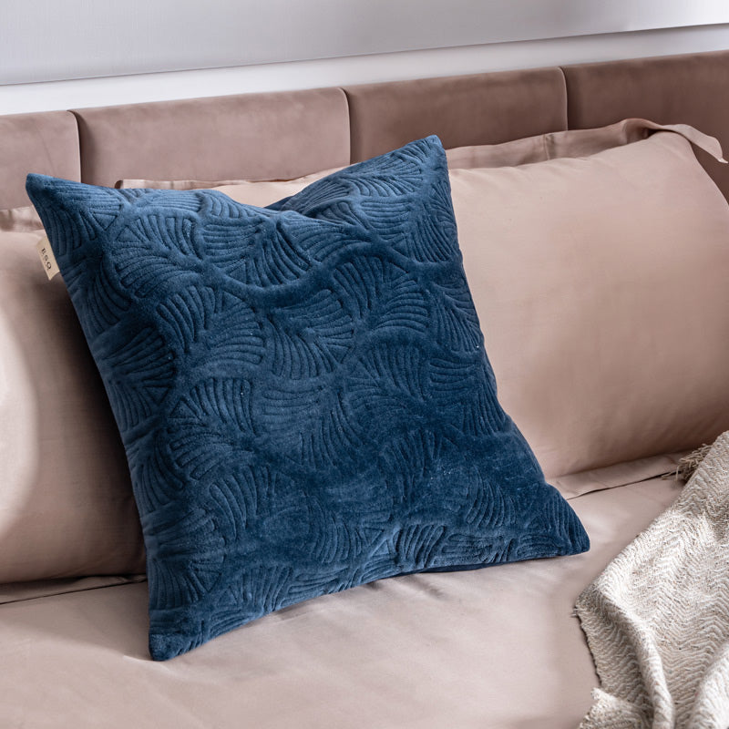 Ginkgo Quilted Cushion Cover 45x45cm - Navy Blue
