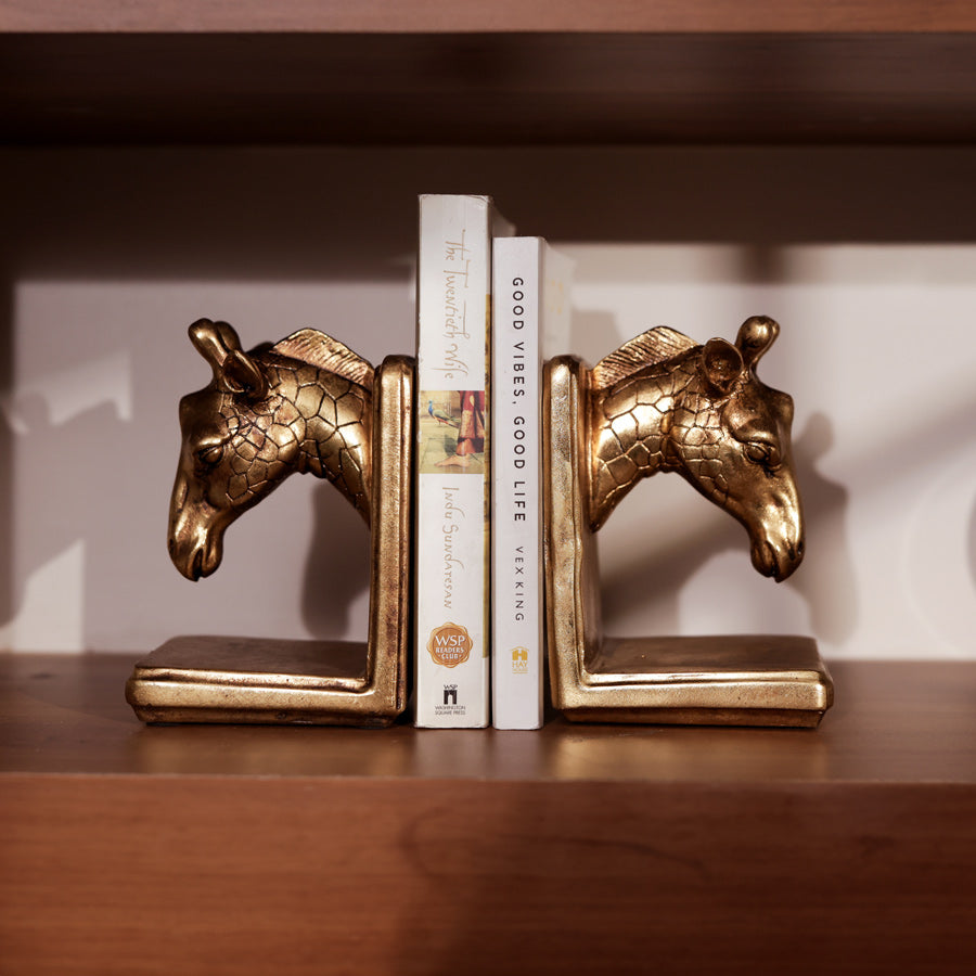 Giraffe Bookends, Set of 2 - Vintage Gold