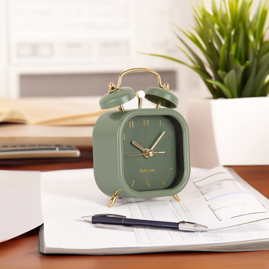 Karlsson Glam Metallic Square Alarm Clock Small Green