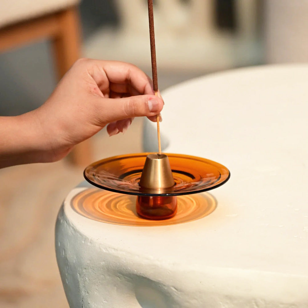 Glass Incense Holder - Amber