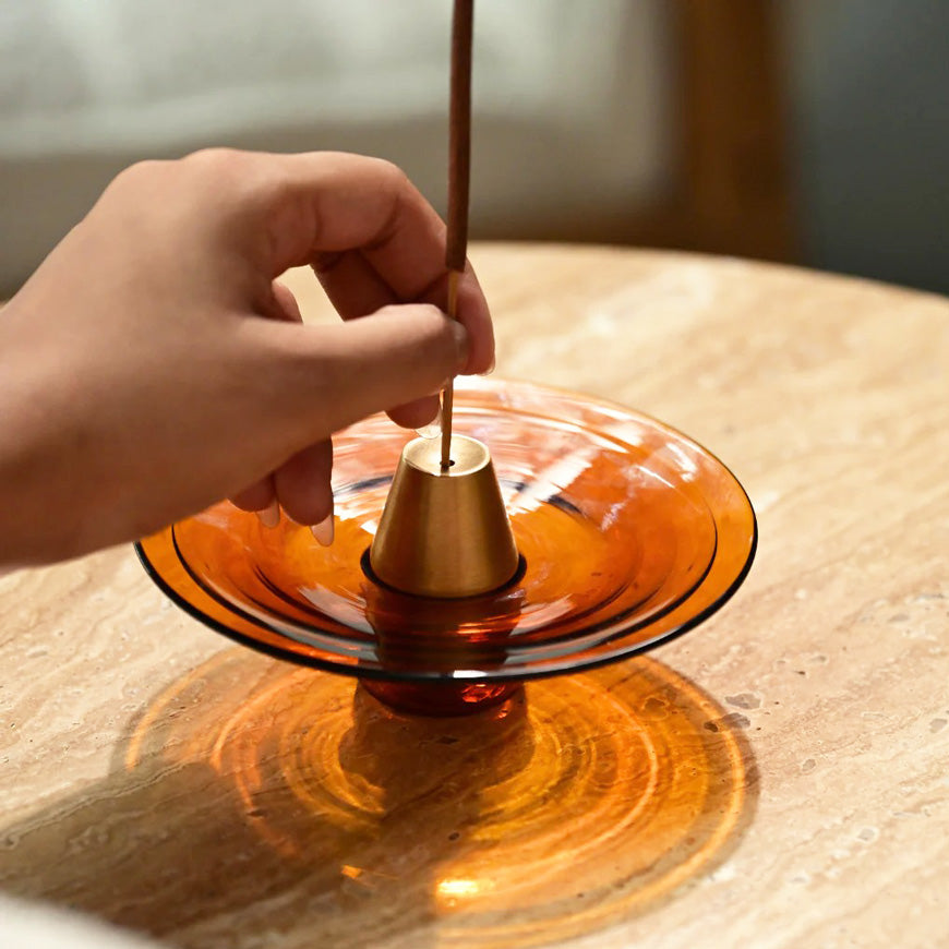 Glass Incense Holder - Amber