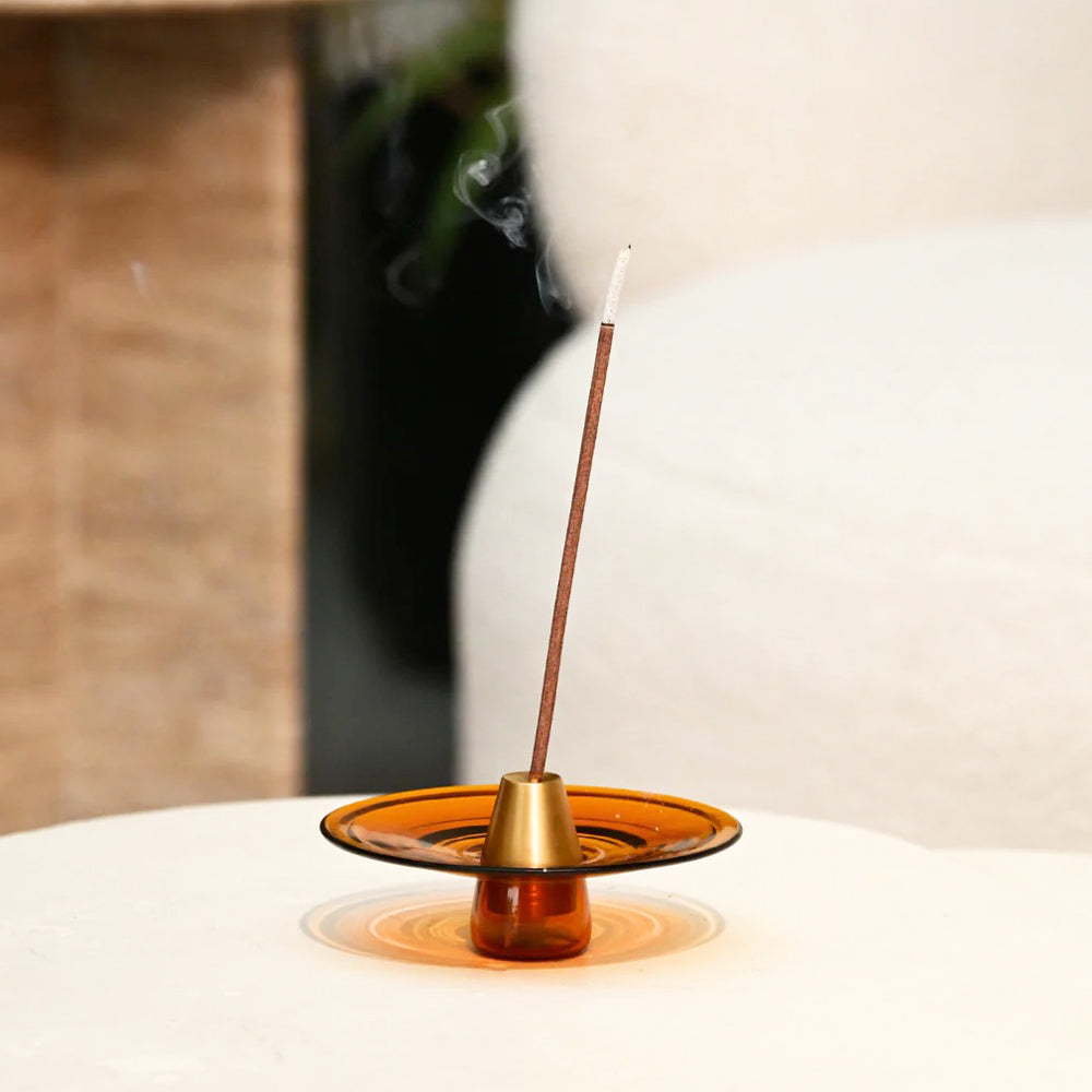 Glass Incense Holder - Amber