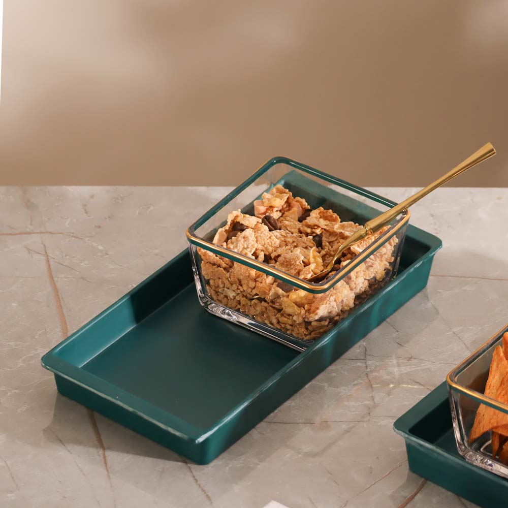 Glass Serving Bowls with Tray, Set of 2