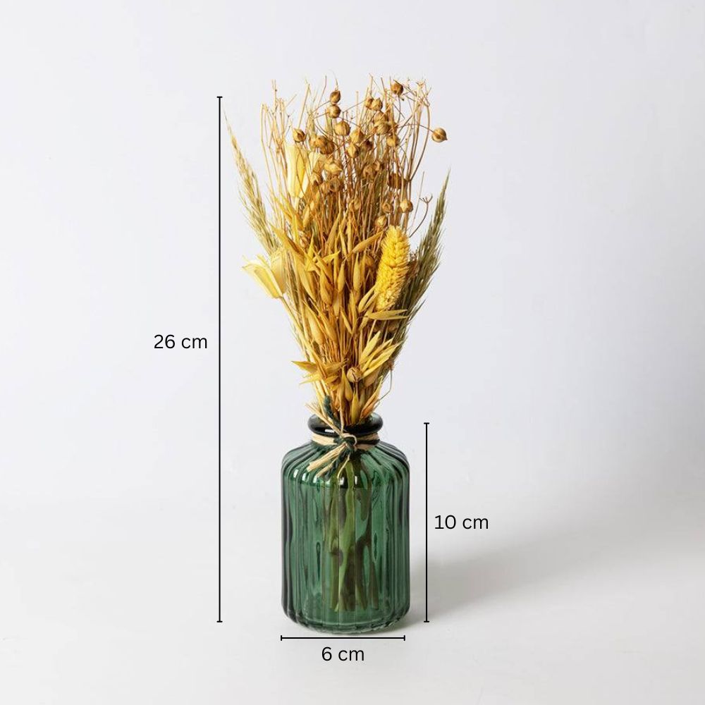 Glass Vase with Dried Bunch Small - Mustard Yellow