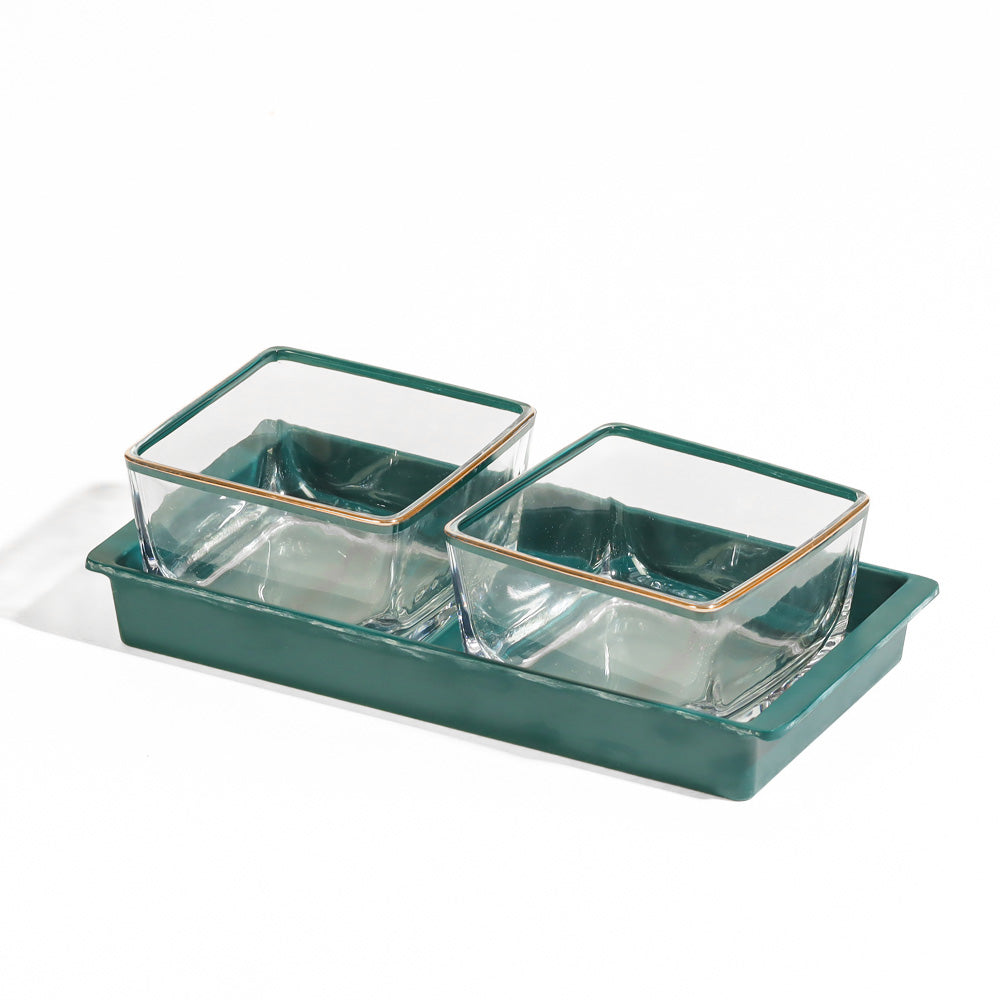 Glass Serving Bowls with Tray, Set of 2