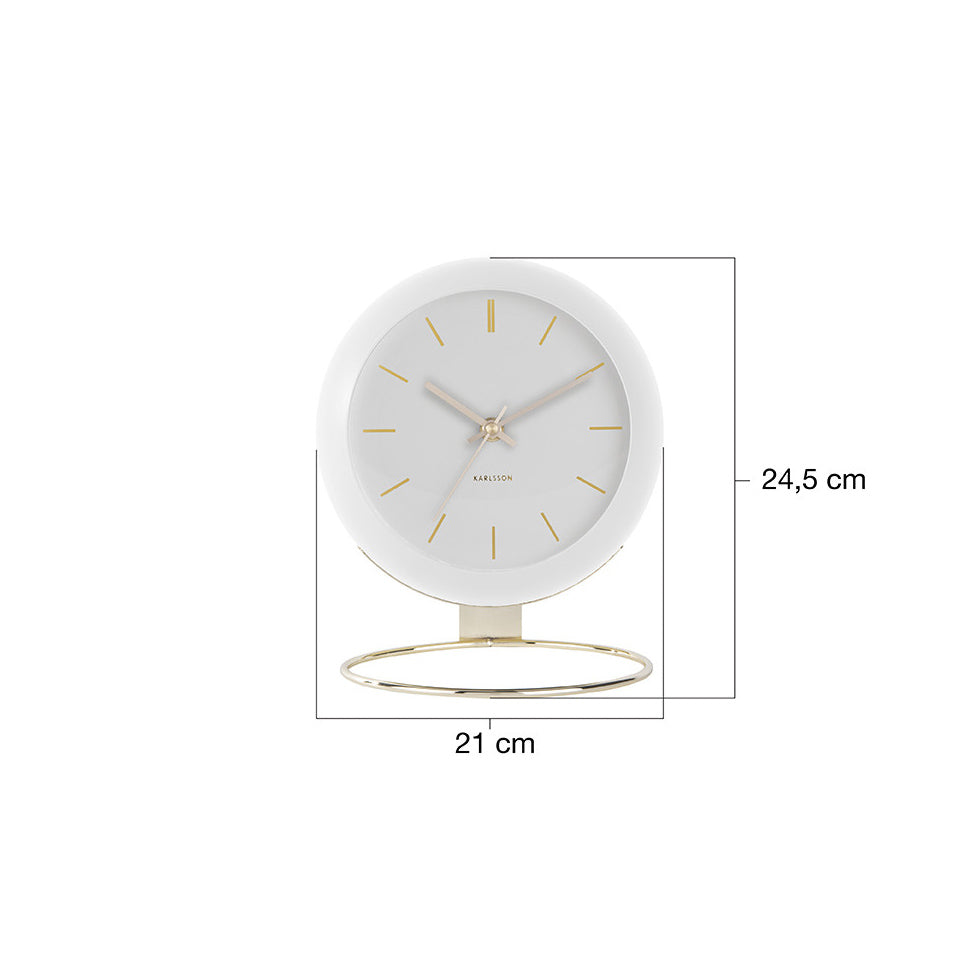 Globe Table Clock 21cm - White Gold