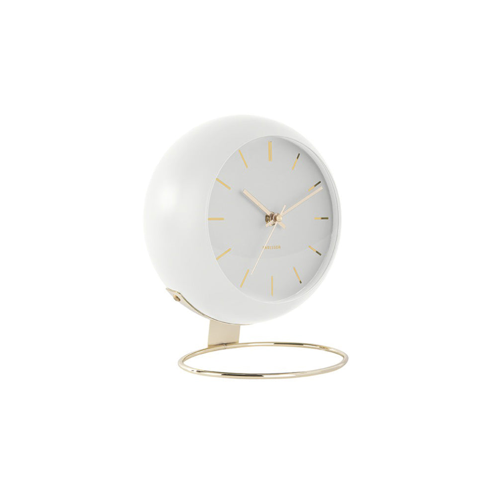 Globe Table Clock 21cm - White Gold