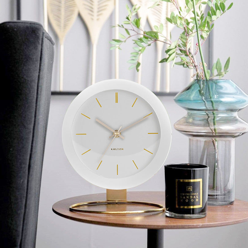 Globe Table Clock 21cm - White Gold