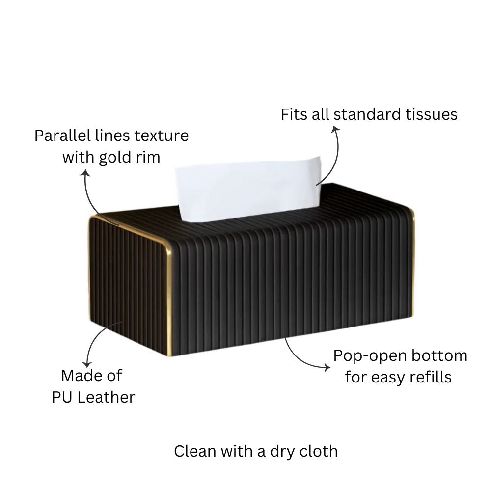 Gold Edge Tissue Box Holder - Black