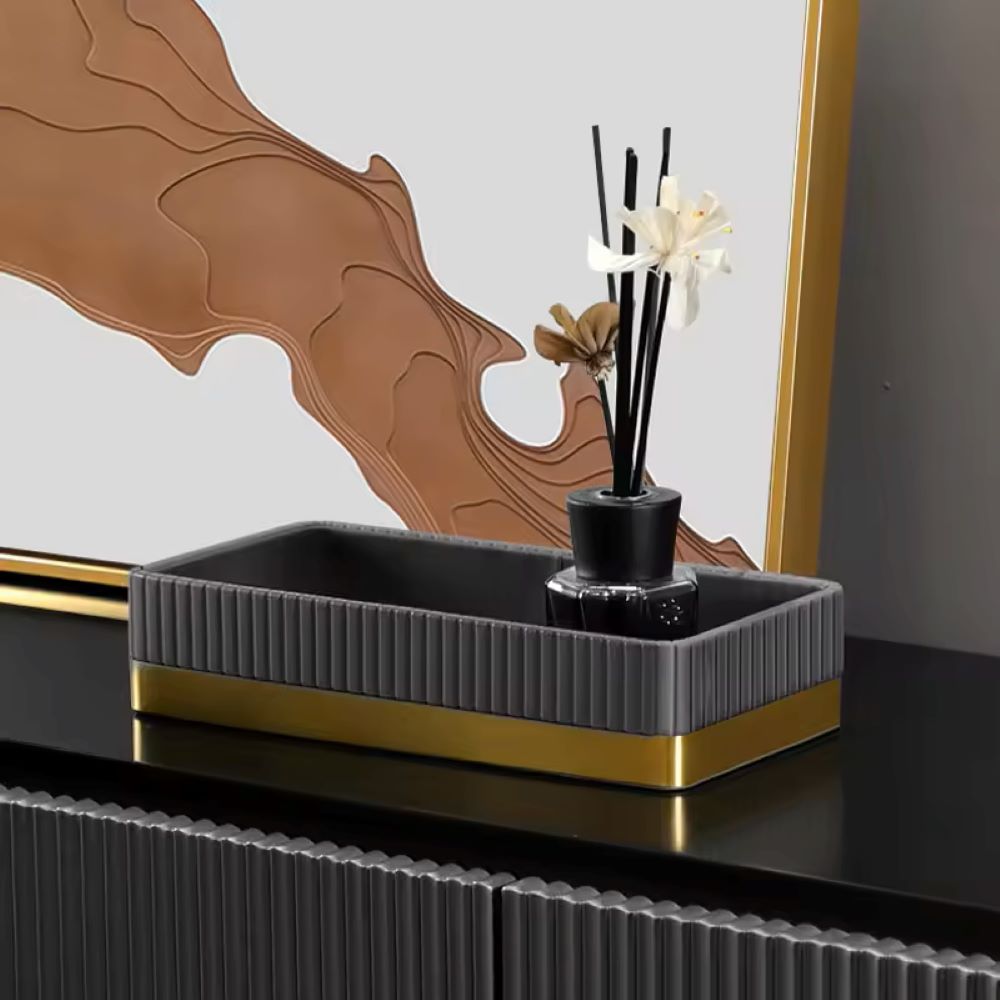 Everly Valet Tray - Dark Grey & Gold