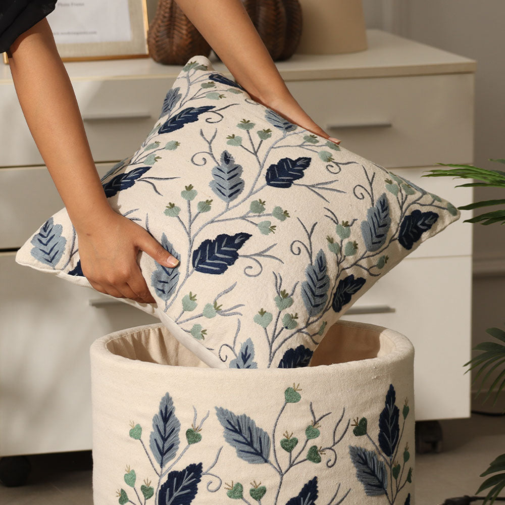 Gooseberry Embroidered Cushion Cover 45x45cm - Blue Beige