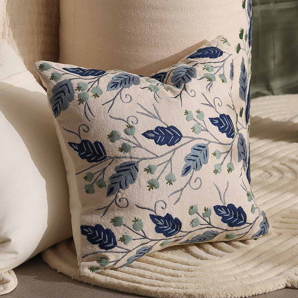 Gooseberry Embroidered Cushion Cover 45x45cm - Blue Beige