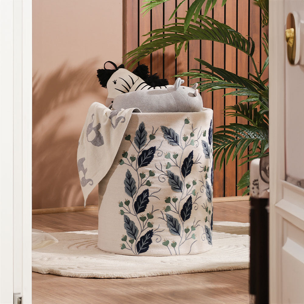 Gooseberry Embroidered Storage Basket - Blue Beige