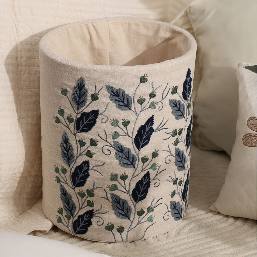 Gooseberry Embroidered Storage Basket - Blue Beige