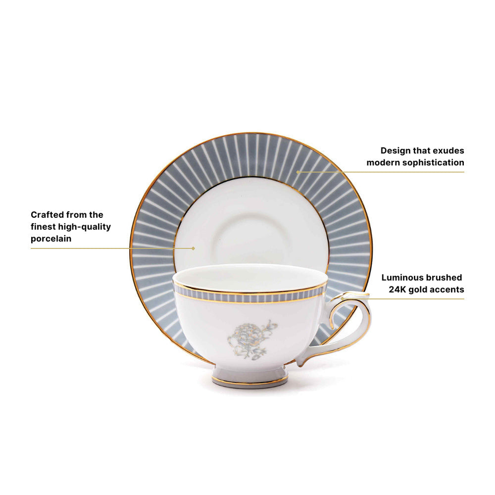Grey Iris 12-piece Porcelain Cup & Saucer