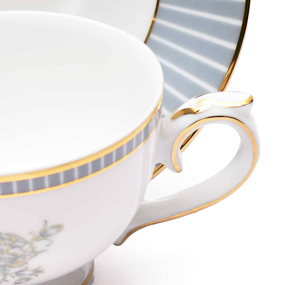 Grey Iris 12-piece Porcelain Cup & Saucer
