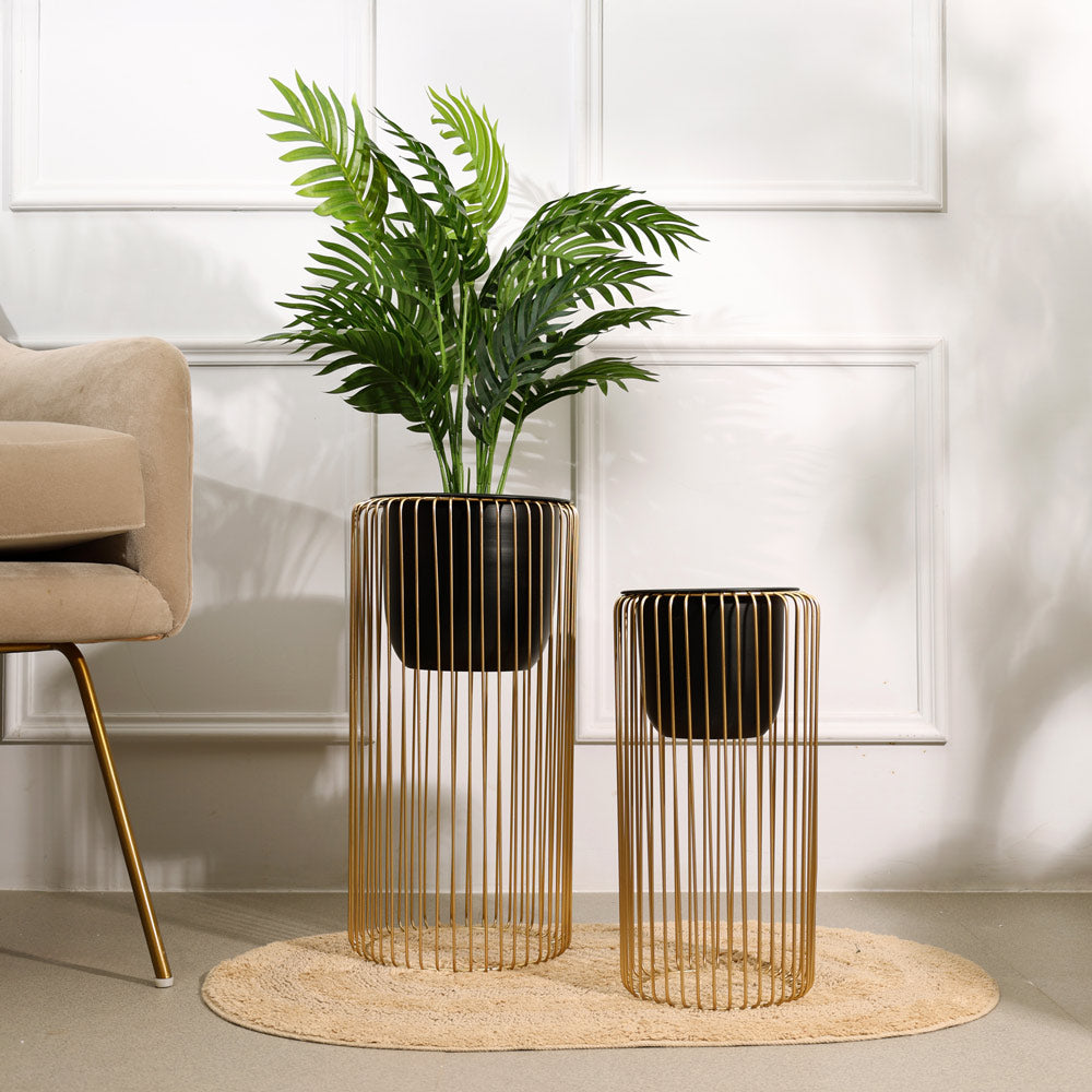 Astra Planters with Metal Stands, Set of 2 - Black Gold