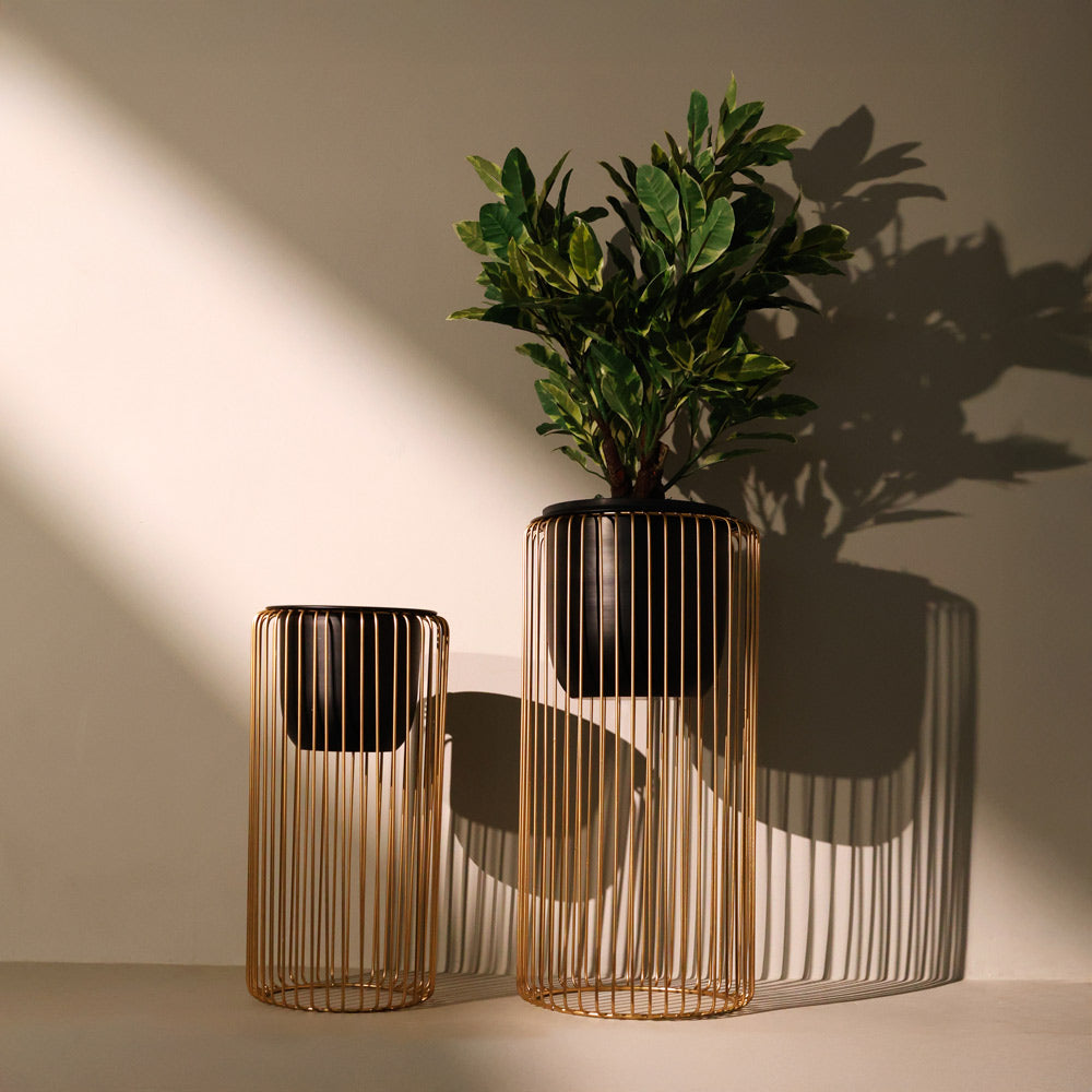 Astra Planters with Metal Stands, Set of 2 - Black Gold