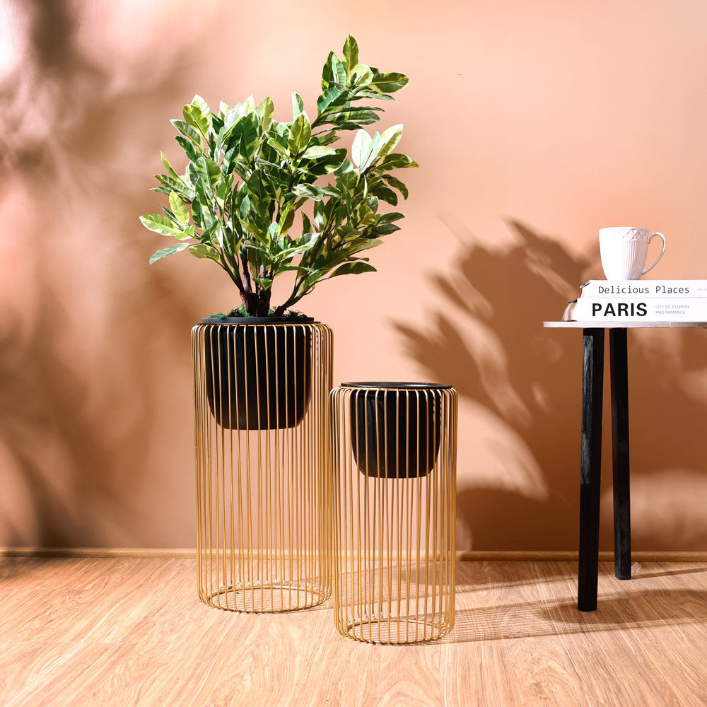 Astra Planters with Metal Stands, Set of 2 - Black Gold