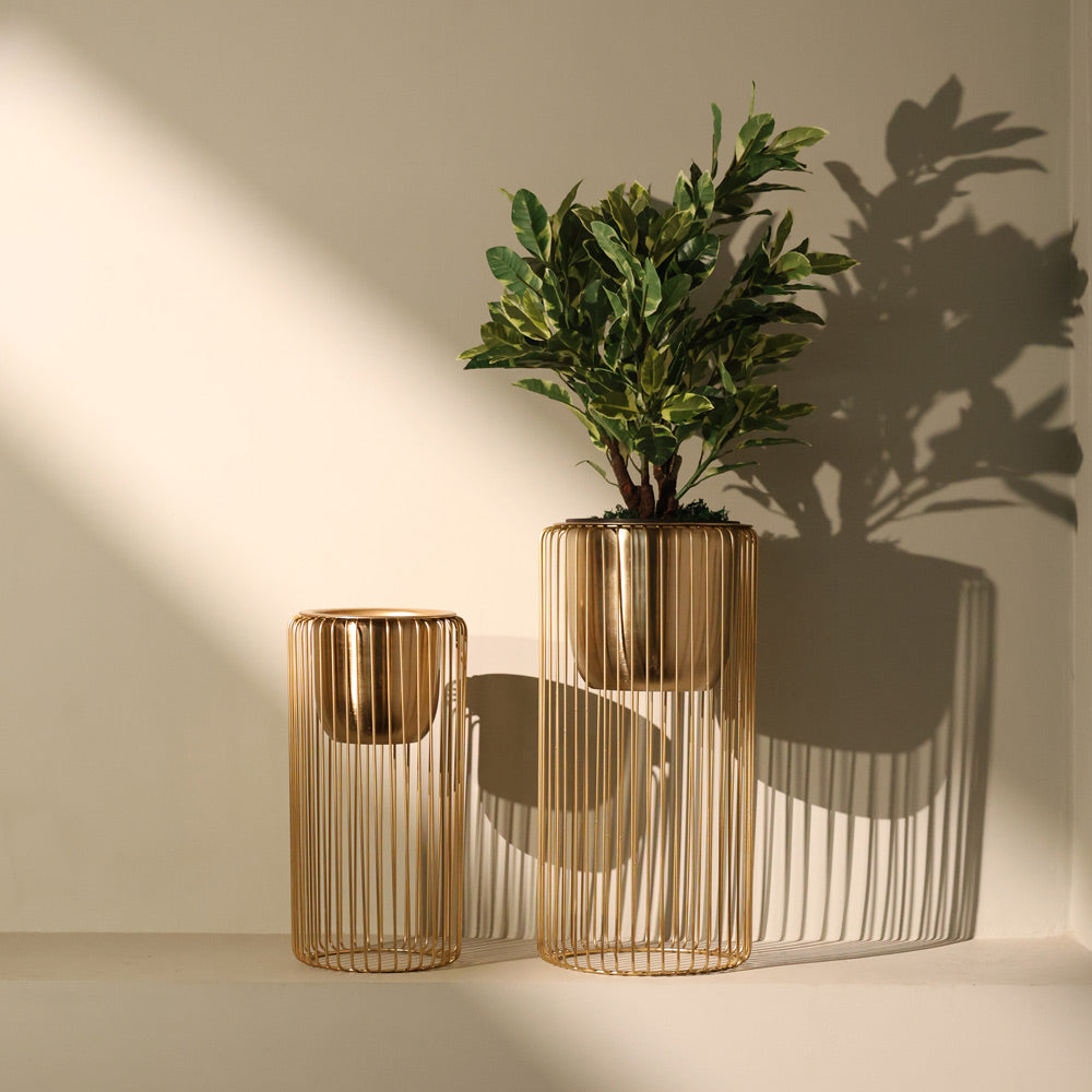 Astra Planters with Metal Stands, Set of 2 - Gold