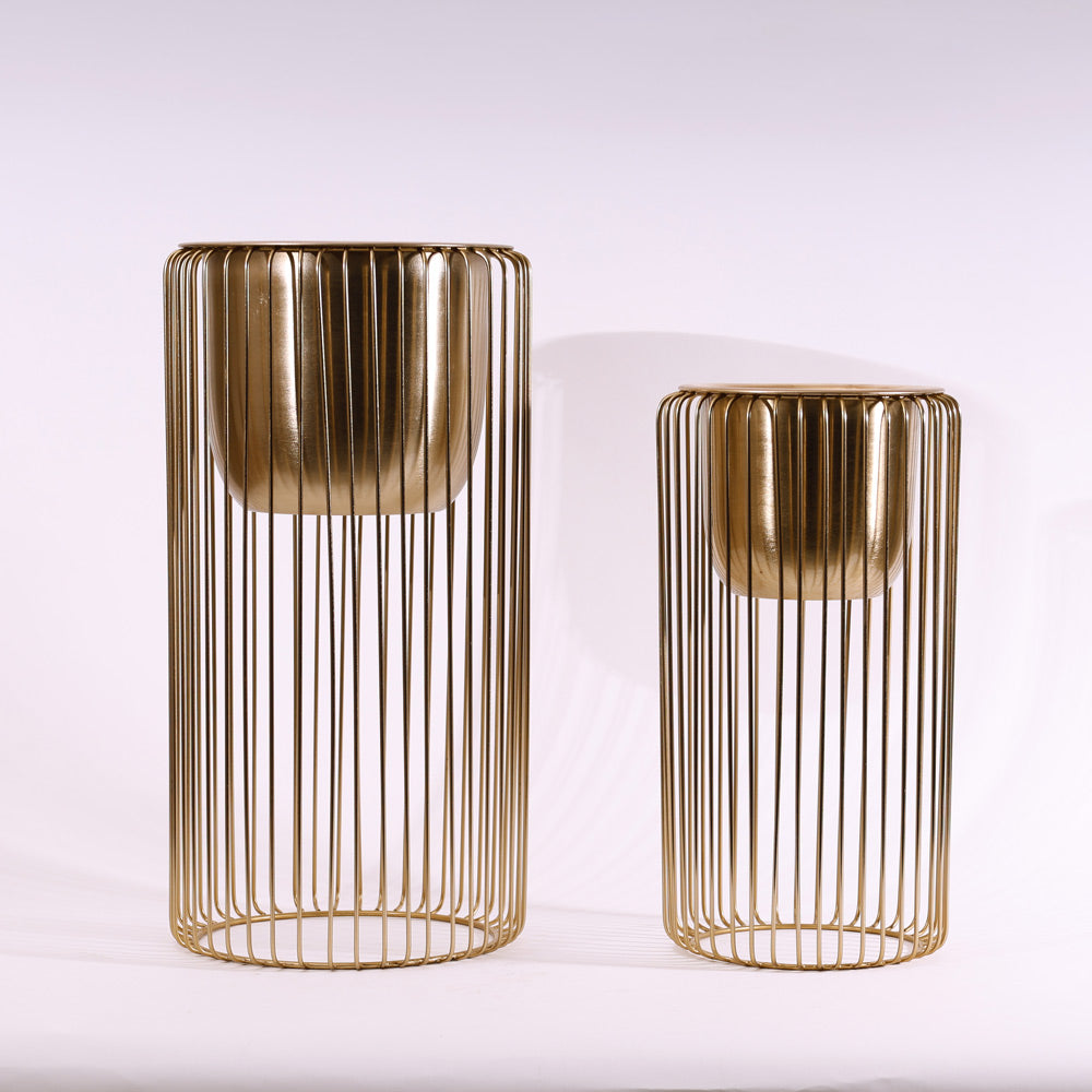 Astra Planters with Metal Stands, Set of 2 - Gold