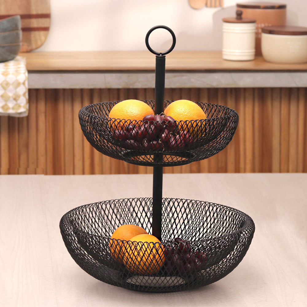 Grid 2-Tier Vegetable Storage Shelf - Black