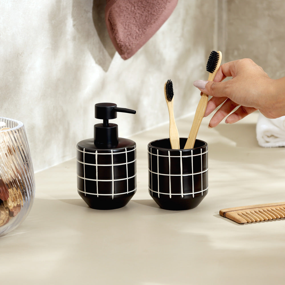 Grid 2-piece Ceramic Bathroom Set - Black White