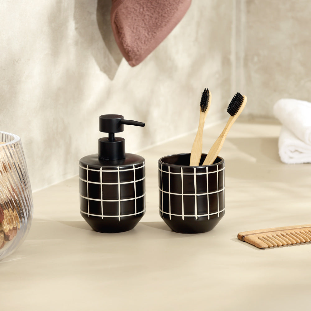 Grid 2-piece Ceramic Bathroom Set - Black White