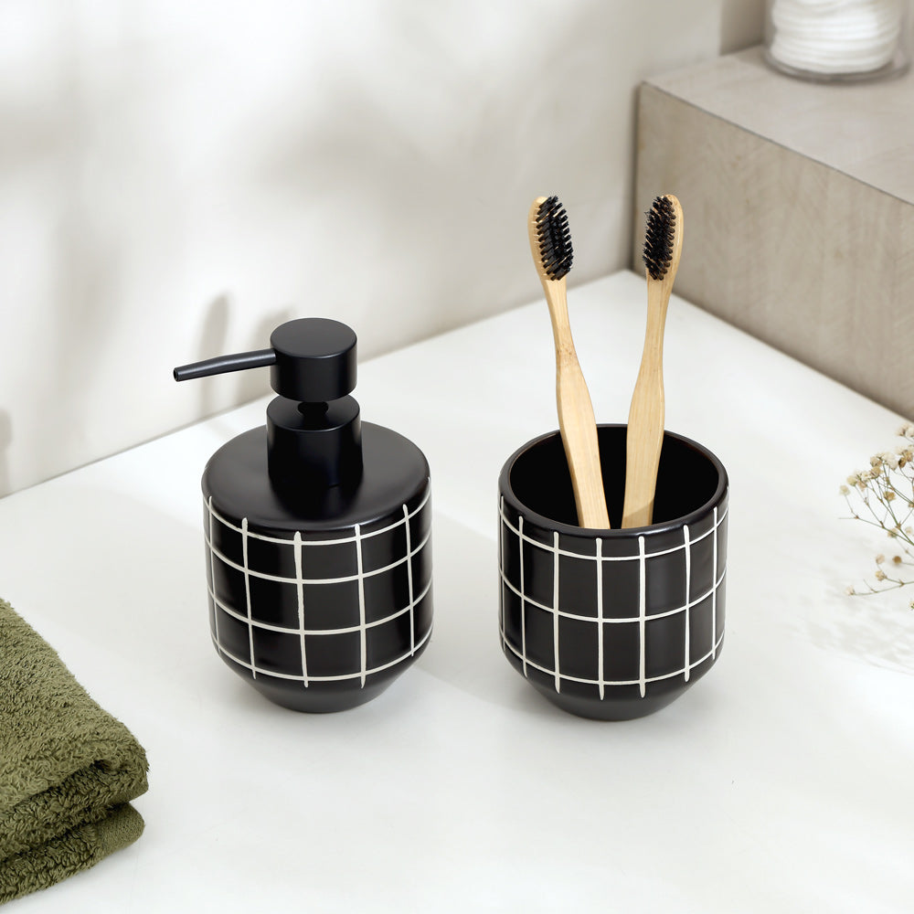 Grid 2-piece Ceramic Bathroom Set - Black White