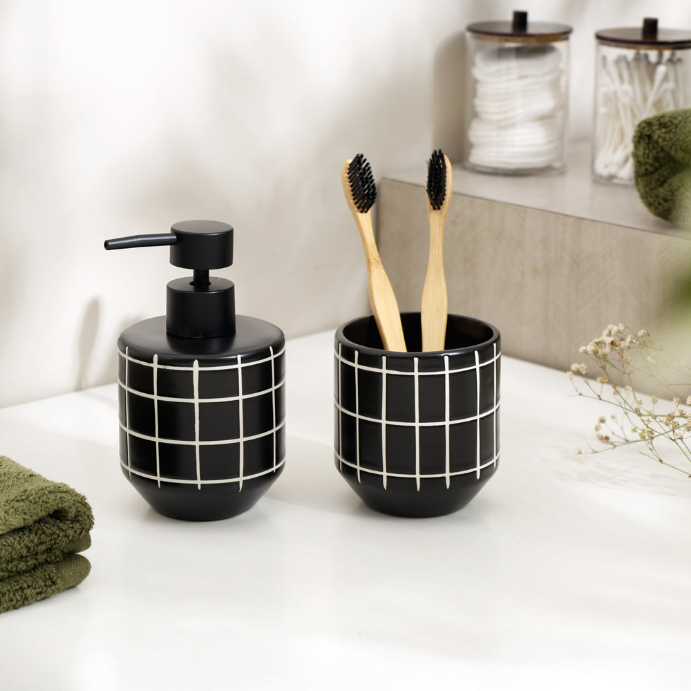Grid 2-piece Ceramic Bathroom Set - Black White
