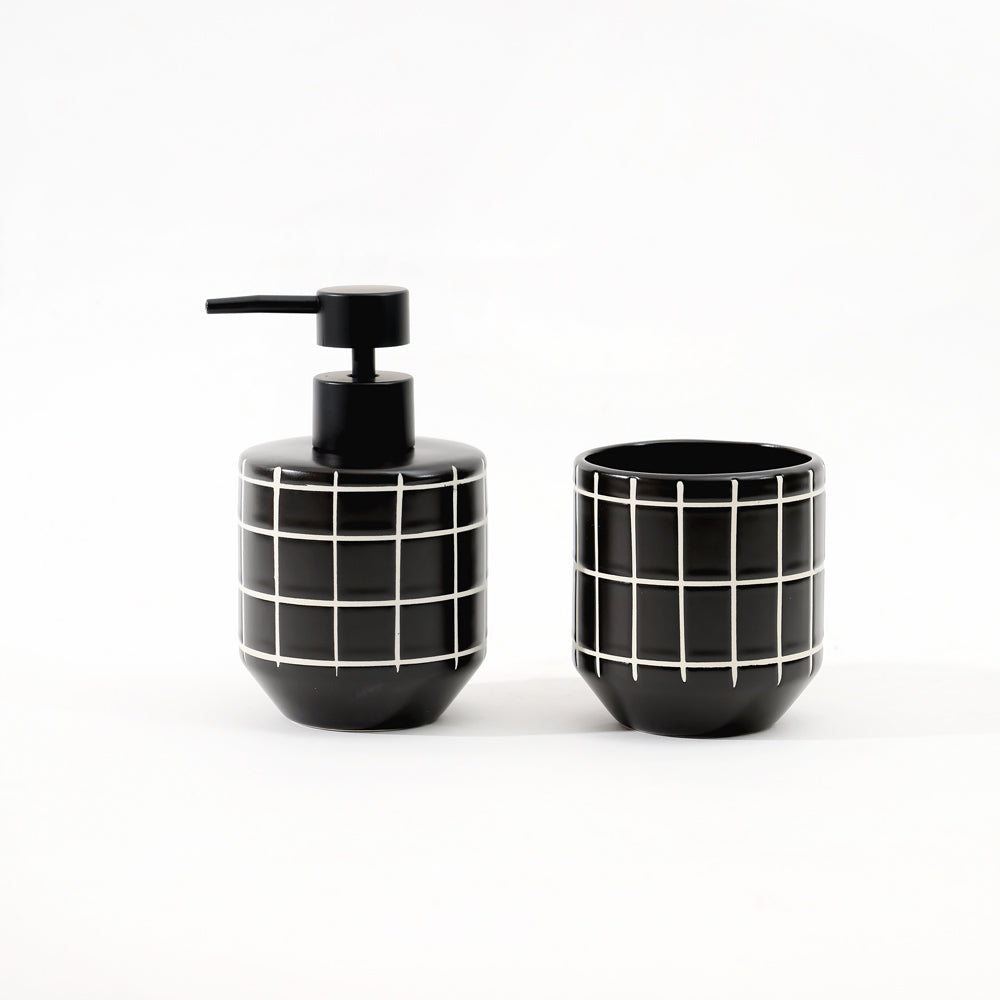 Grid 2-piece Ceramic Bathroom Set - Black White