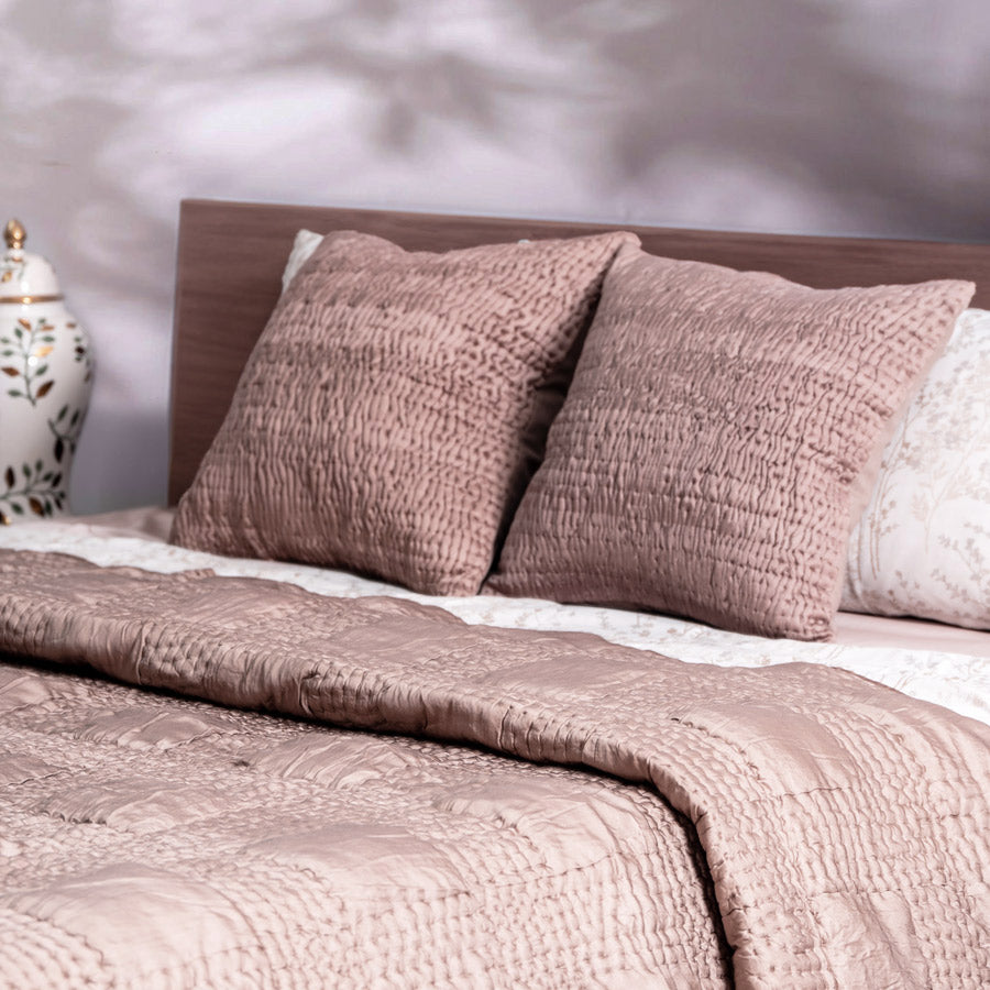 Grid Check Cotton Quilt - Mocha