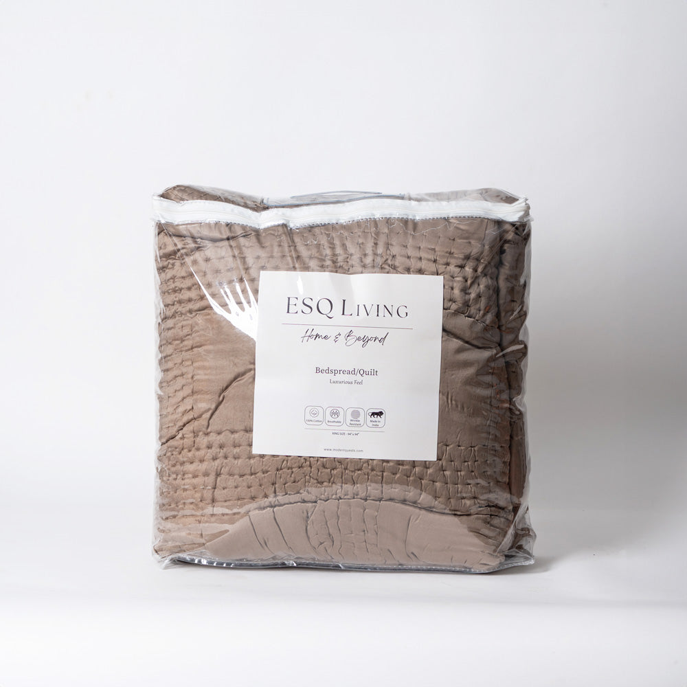 Grid Check Cotton Quilt - Mocha