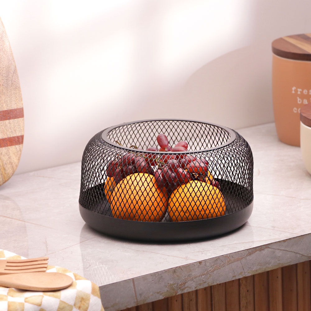 Grid Round Storage Basket Medium - Black